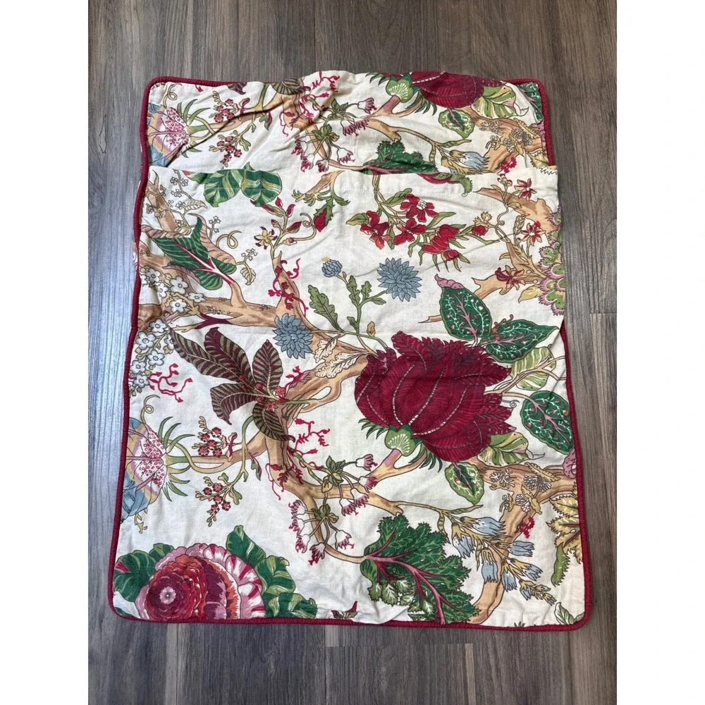 Pottery Barn Floral Pillow Shams Set of 3 Standard Cream Red Linen Blend Chintz